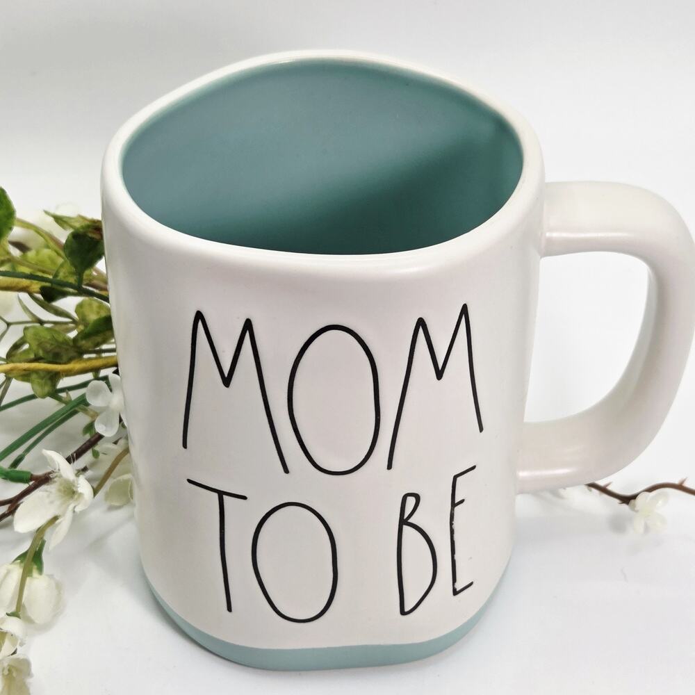 Rae Dunn MOM TO BE Coffee Mug Light Mint and White Baby Shower